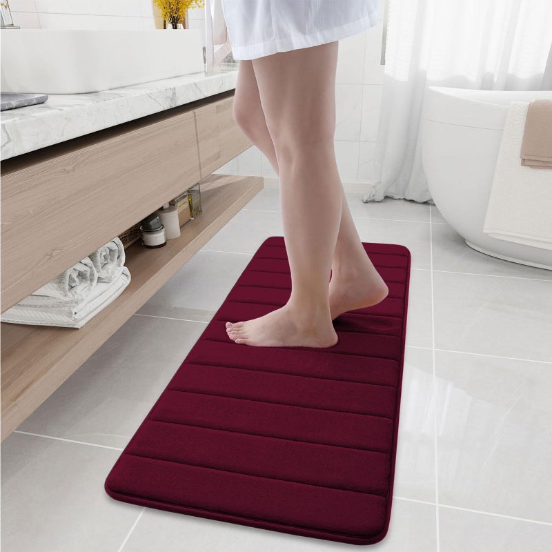 Buganda Memory Foam Bath Mat, 47" x 17", Ultra Soft and Non-Slip Bathroom Rugs, Water Absorbent and Machine Washable Bath Rug Runner for Bathroom, Shower, and Tub, Burgundy - Image 1